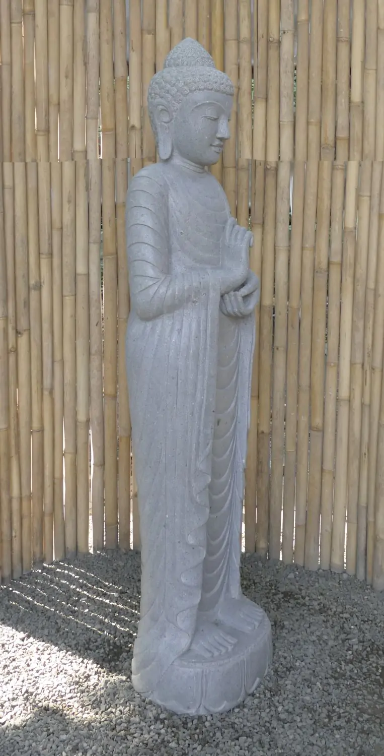  Product image 3 of the product “Standing Buddha made of Riverstone in Dharmachakra position - gesture of wheel of the teaching of Dharma. About 180cm height. ”